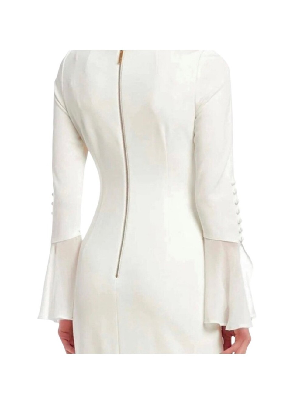 Calvin Klein Sz 4P Ivory White Long Sheer Bell And Button Sleeve Sheath Dress - Picture 4 of 16